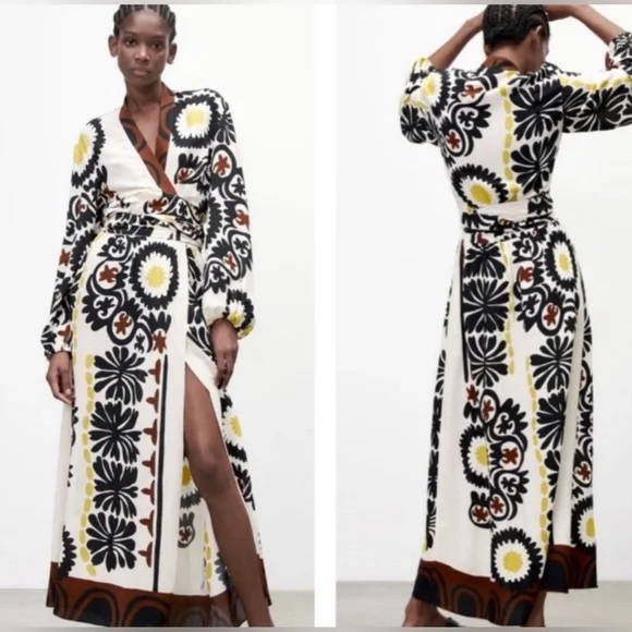 NWT ZARA BLOGGER FAVORITE PRINT WRAP DRESS - Picture 6 of 11